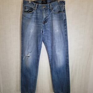 Lucky Brand 221 Original Straight Jeans Mens 34x32 Blue Denim Stretch Distressed